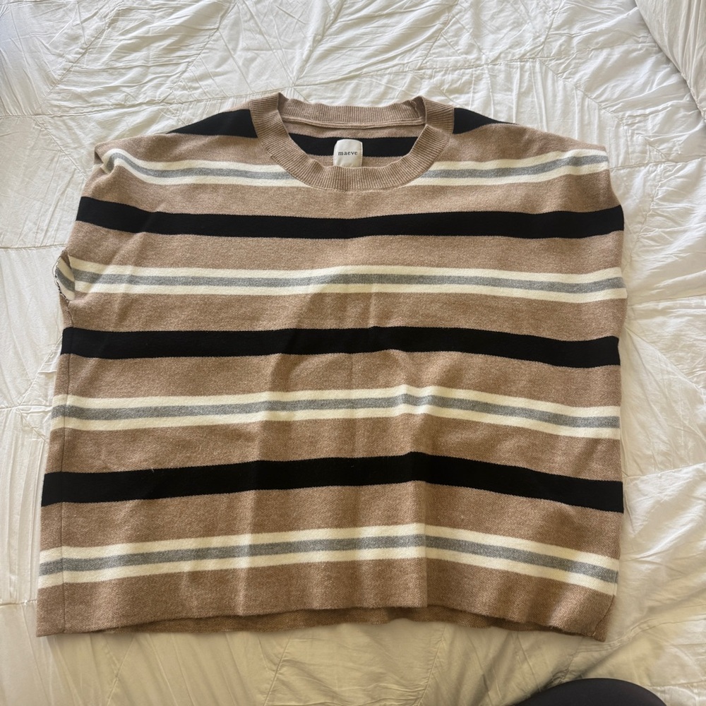 Maeve Brown and Black Crewneck Sweater with Stripes